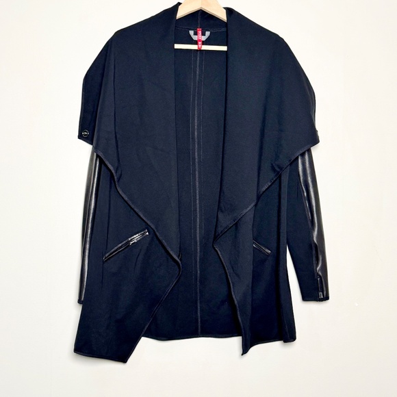 SPANX Drape Front Black Vegan Leather Jacket Sz XS - Picture 7 of 11